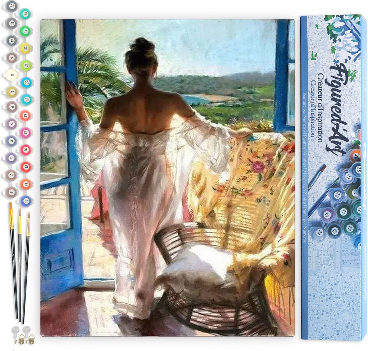 FiguredArt Schilderen op Nummer Volwassenen canvas Sexy vrouwen bij het raam - Handwerk acrylverf Kit DIY Compleet - 40x50cm zonder frame